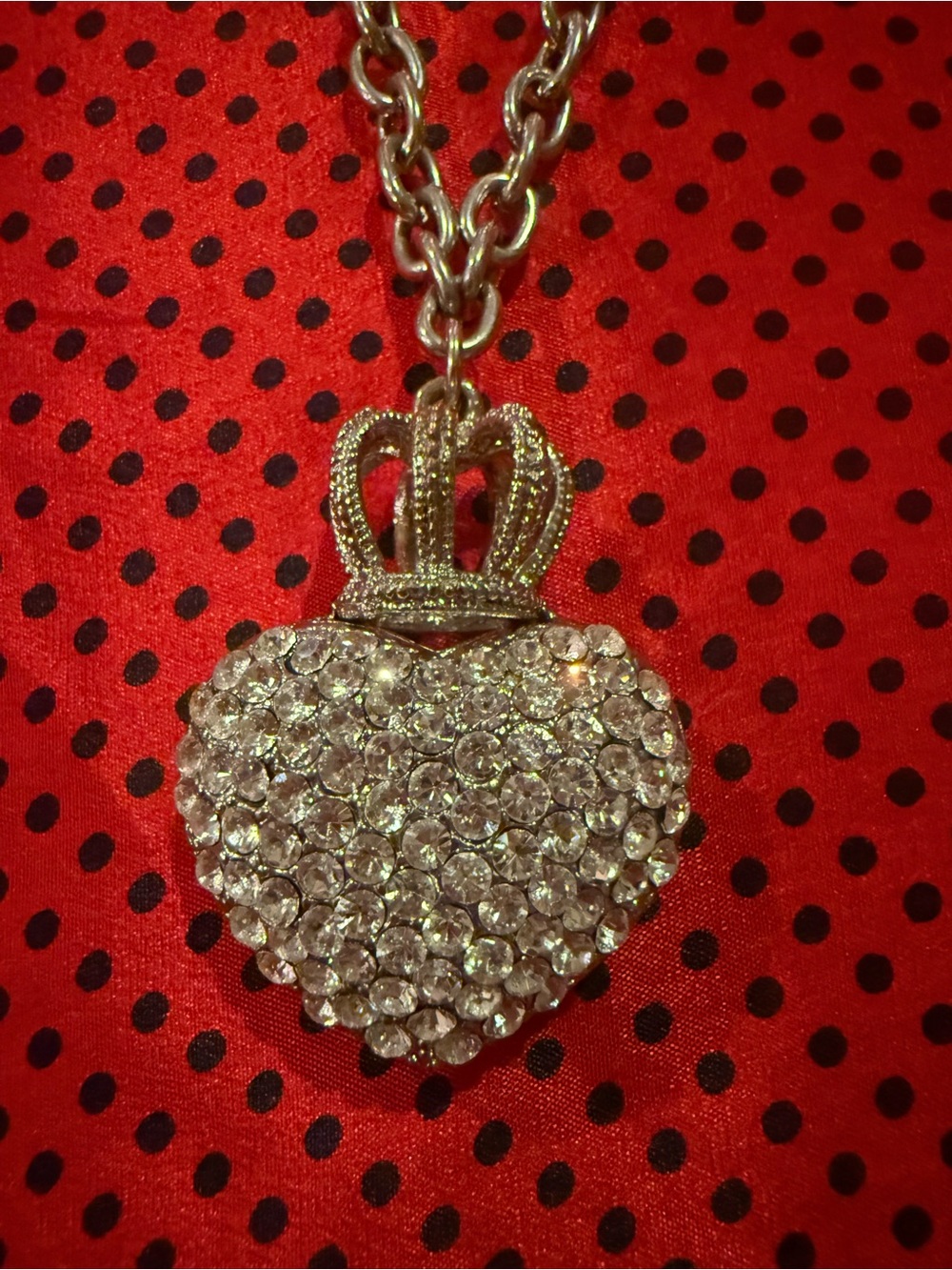 Juicy Couture Silver Tone Pavé Puffy Heart Crown Necklace Y2K Vintage - Picture 8 of 8